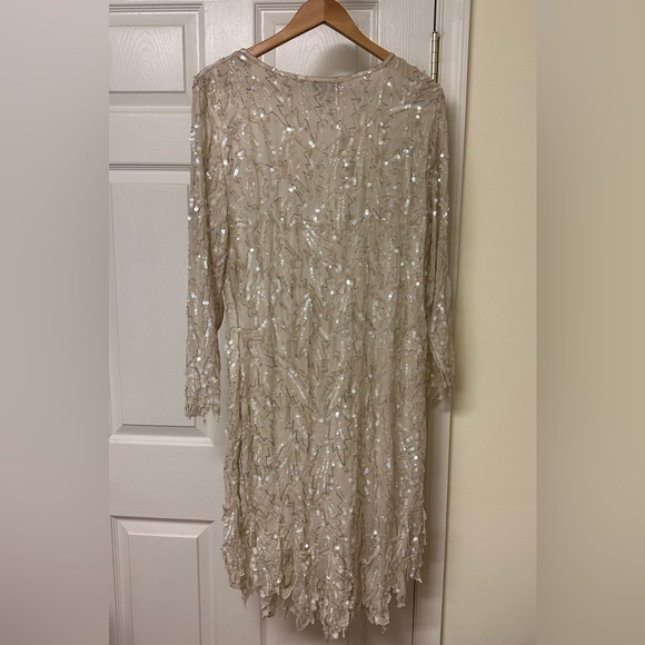 Vintage Saint Honore Beige Silk Sequin Beaded Flapper Dress, Small - Picture 5 of 9